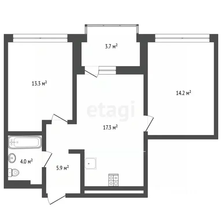 2-к кв. Тюменская область, Тюмень Профсоюзная ул., 6к1 (55.3 м) - Фото 2