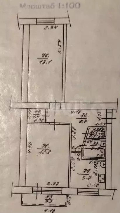 2-к. квартира, 42,6 м, 4/5 эт. - Фото 0