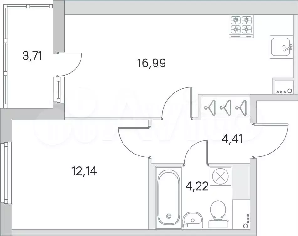 1-к. квартира, 39,6м, 2/8эт. - Фото 0