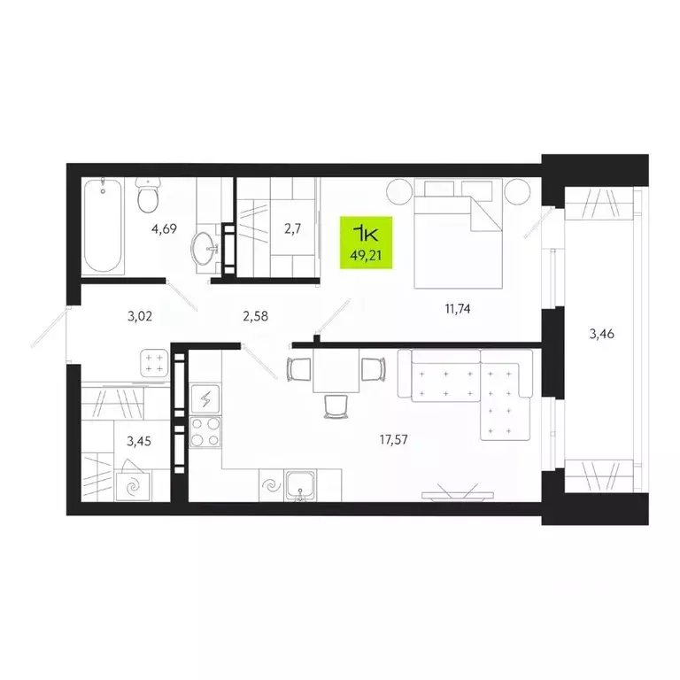 1-к кв. Томская область, Томск Уютный жилой квартал, ул. Маяковского, ... - Фото 1