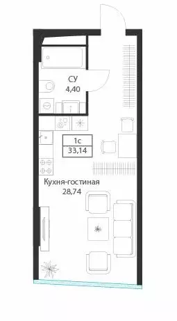 Квартира-студия: Москва, улица Академика Ильюшина, 21с5 (33.14 м) - Фото 0