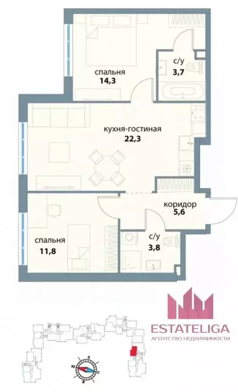 2-к кв. Москва ул. Василия Ланового, 5 (61.5 м) - Фото 1