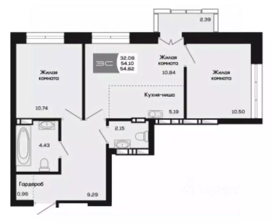 2-к кв. Новосибирская область, Новосибирск ул. Титова, 48 (54.1 м) - Фото 0