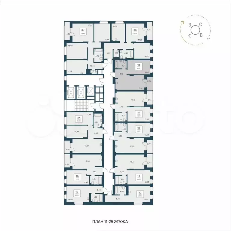 1-к. квартира, 41,6 м, 20/25 эт. - Фото 1