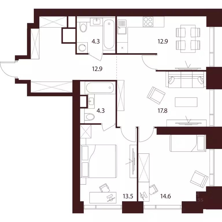 3-к кв. Москва ул. Куусинена, вл21 (80.3 м) - Фото 2