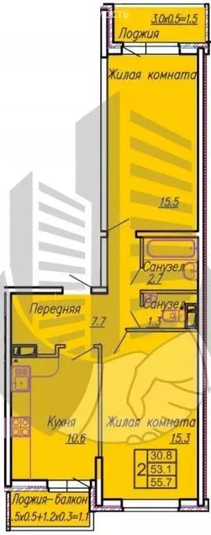 2-комнатная квартира: Краснодар, Тепличная улица, 62/1к3 (55 м) - Фото 0