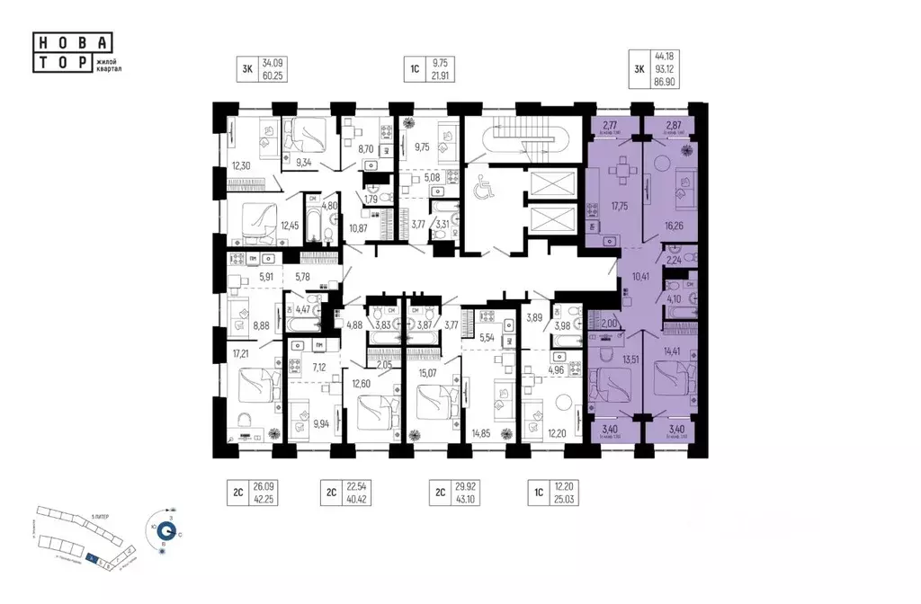 3-к кв. Башкортостан, Уфа Глумилино-1 мкр, Новатор жилой комплекс ... - Фото 2