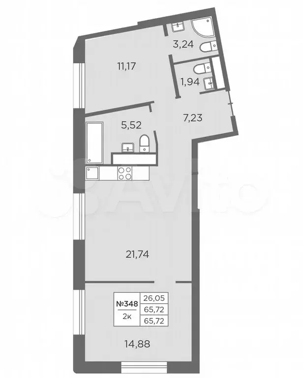 2-к. квартира, 65,7 м, 6/8 эт. - Фото 0