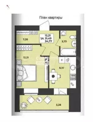 1-к. квартира, 34 м, 6/7 эт. - Фото 0