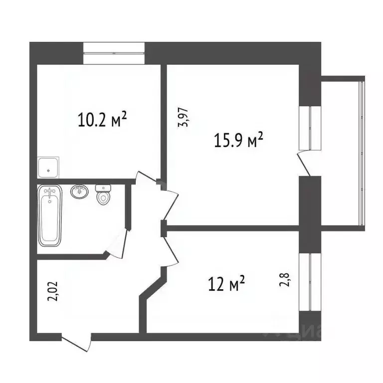 2-к кв. Красноярский край, Красноярск просп. 60 лет Образования СССР, ... - Фото 2