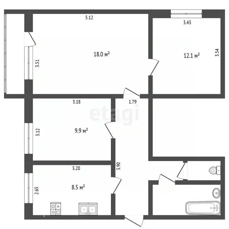 3-к кв. Ямало-Ненецкий АО, Муравленко ул. Дружбы Народов, 108 (70.1 м) - Фото 1