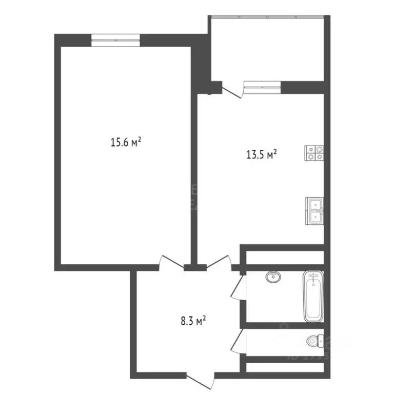1-к кв. Тюменская область, Тюмень ул. Николая Зелинского, 1 (41.0 м) - Фото 2