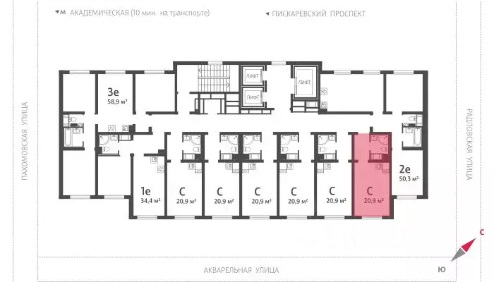 Студия Санкт-Петербург ул. Пахомовская, 14к2 (20.8 м) - Фото 1