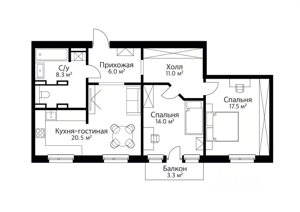 3-к кв. Москва Новопесчаная ул., 14 (77.3 м) - Фото 1