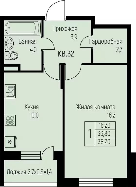 1-комнатная квартира: посёлок Берёзовый, посёлок Прогресс, жилой ... - Фото 0