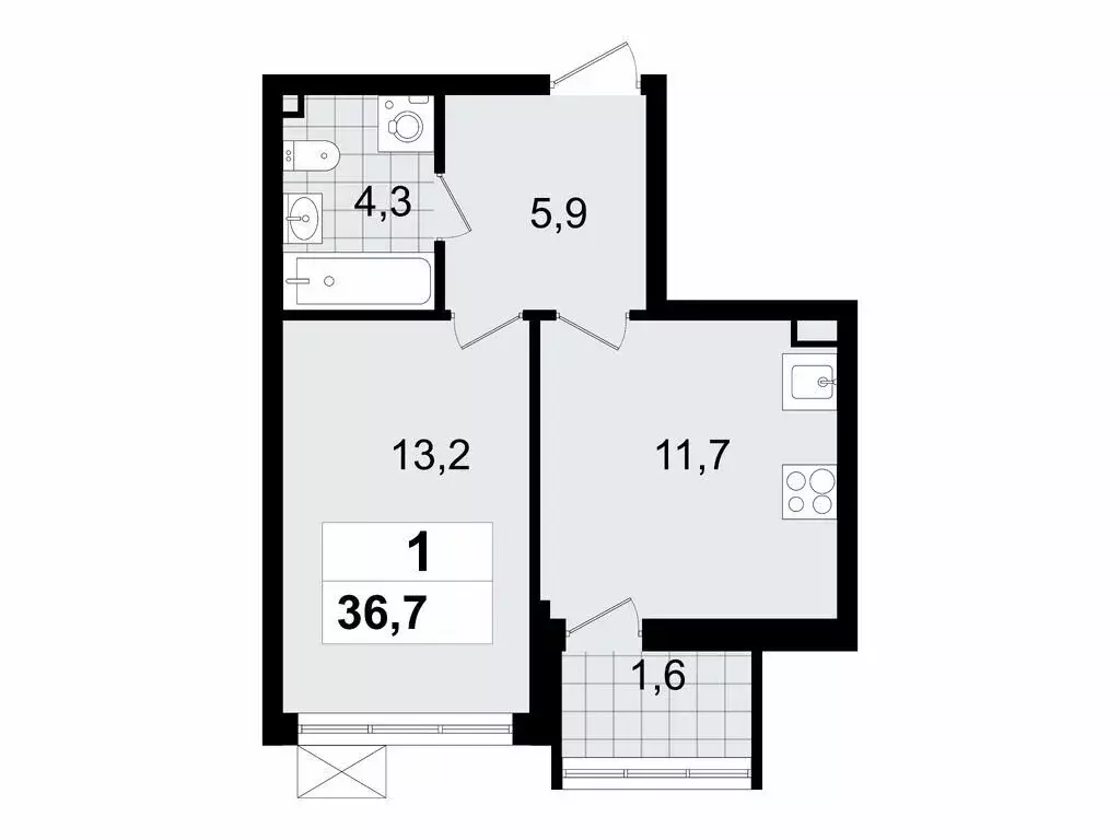 1-комнатная квартира: Всеволожск, микрорайон Южный (36.7 м) - Фото 0