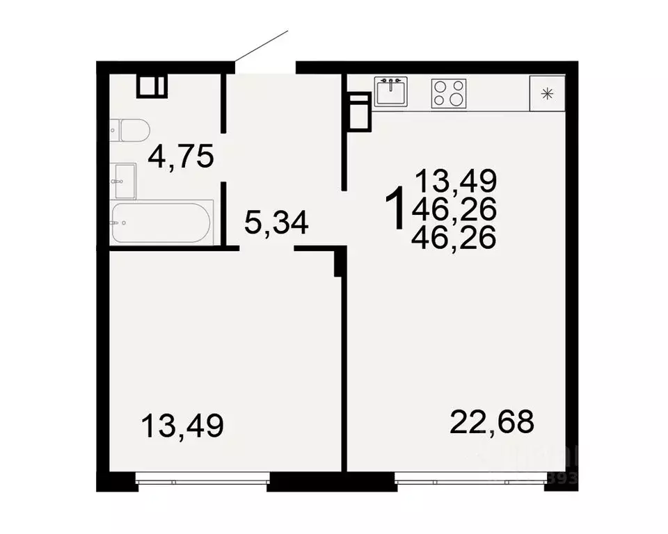 1-к кв. Тульская область, Тула Флагман жилой комплекс (46.26 м) - Фото 1