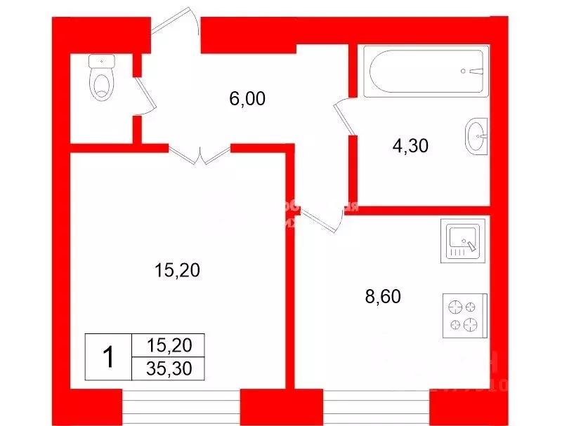 1-к кв. Санкт-Петербург Краснопутиловская ул., 9 (35.3 м) - Фото 2