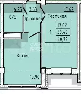 1-к. квартира, 39 м, 2/10 эт. - Фото 1