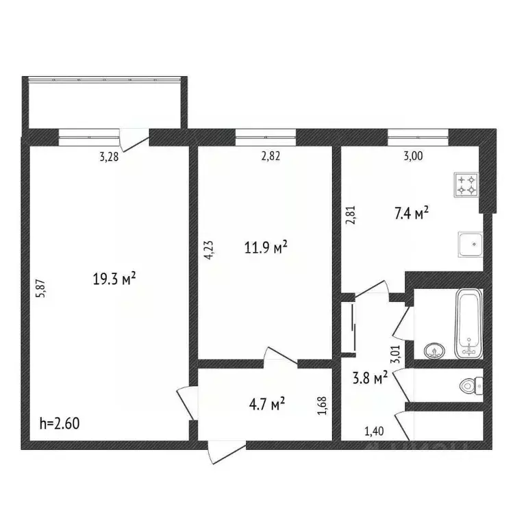 2-к кв. Амурская область, Благовещенск ул. Калинина, 132 (52.4 м) - Фото 1