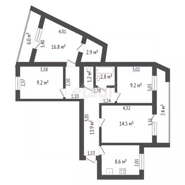 4-к кв. Башкортостан, Стерлитамак ул. Гоголя, 118 (80.2 м) - Фото 2