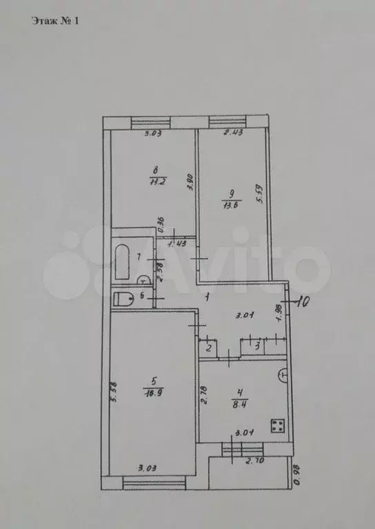3-к. квартира, 65,6 м, 1/3 эт. - Фото 0