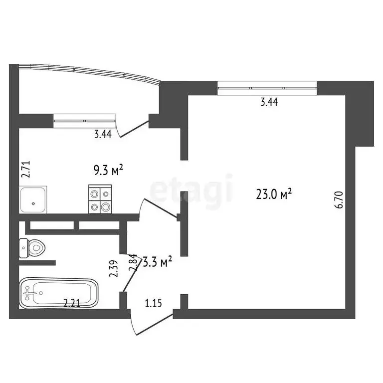 1-комнатная квартира: Тюмень, улица Федюнинского, 60 (40.9 м) - Фото 1