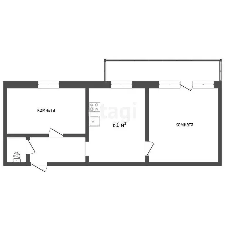 Квартира, 2 комнаты, 43.6 м - Фото 1