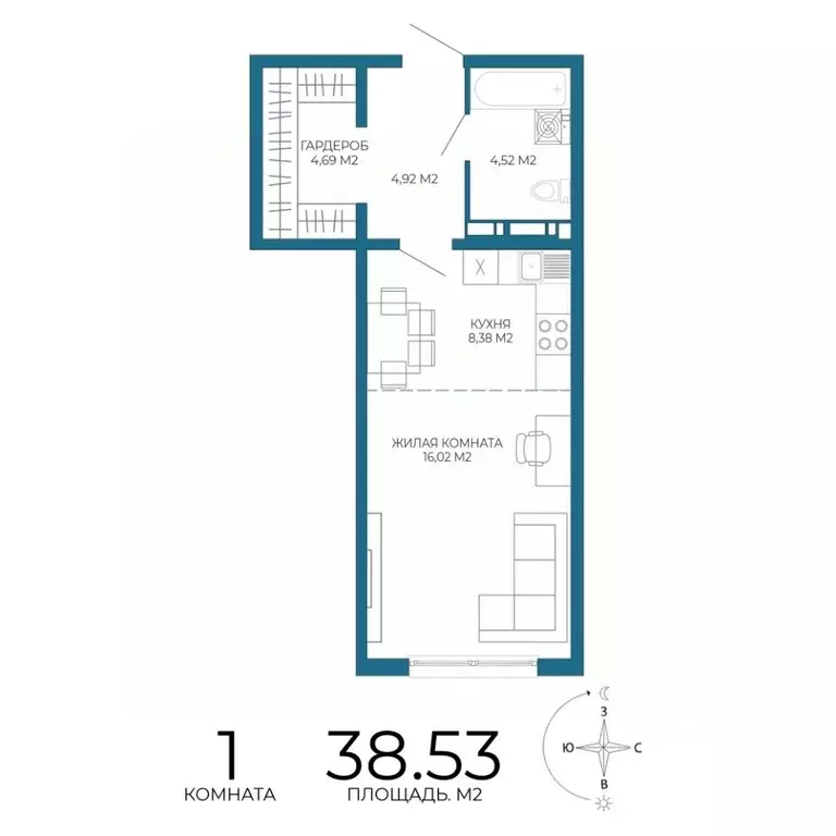 1-к кв. Пензенская область, Пенза Чаадаев жилой комплекс (38.53 м) - Фото 1