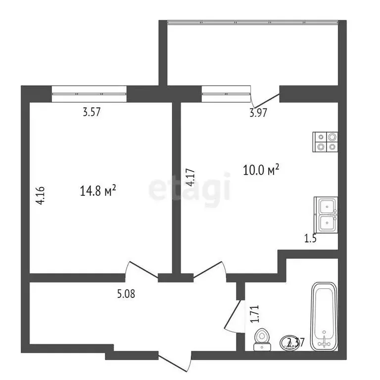 1-комнатная квартира: Тобольск, 15-й микрорайон, 33 (34.4 м) - Фото 1