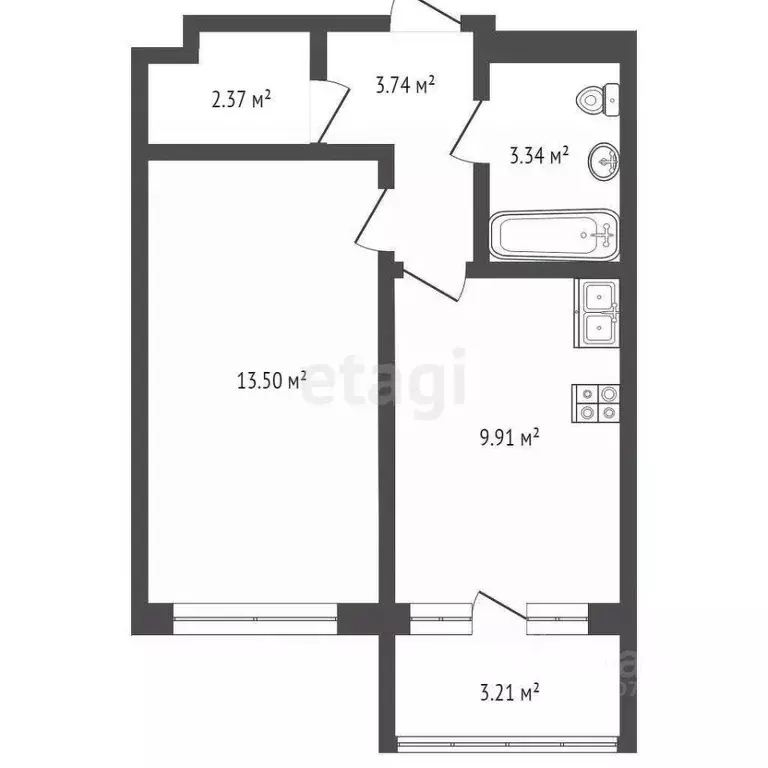 1-к кв. Санкт-Петербург ул. Русановская, 28 (32.9 м) - Фото 1