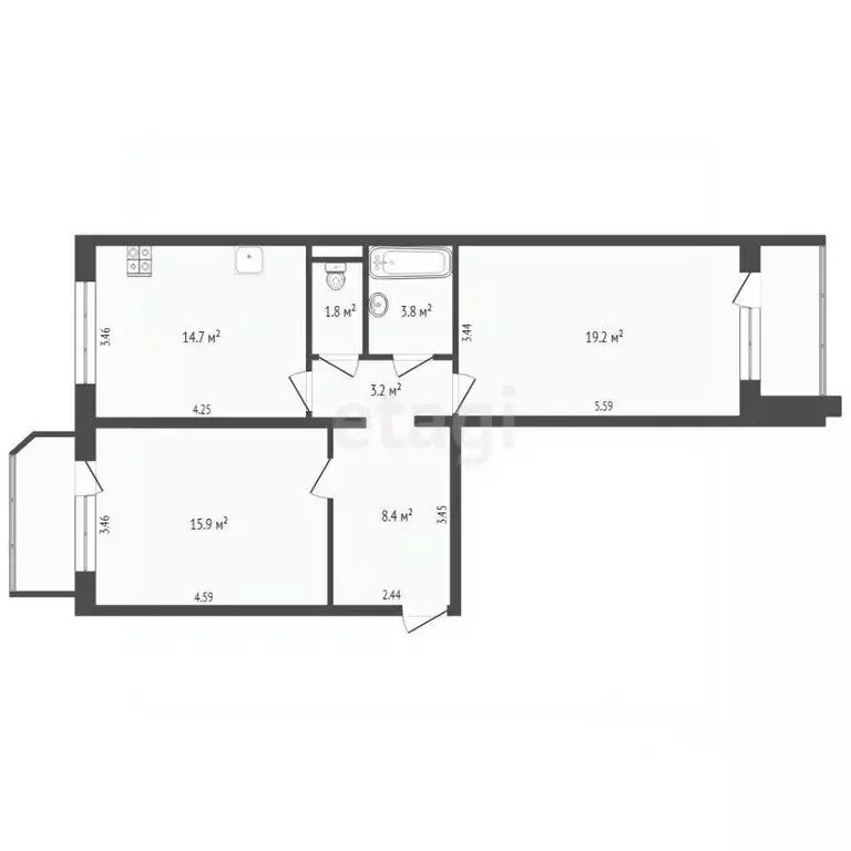 2-к кв. Тюменская область, Тюмень ул. Чернышевского, 1 (69.5 м) - Фото 2