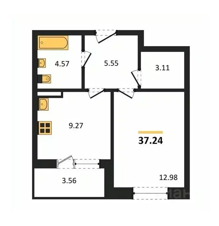 1-к кв. Воронежская область, Воронеж ул. Матросова, 60 (37.24 м) - Фото 1