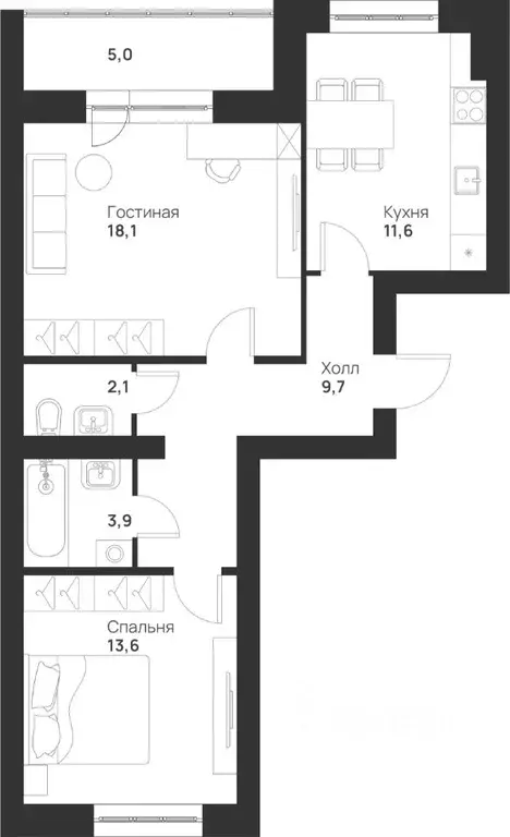 2-к кв. Тульская область, Тула ул. Героев России, 2 (64.0 м) - Фото 0