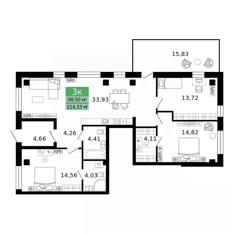 3-к кв. Курганская область, Курган просп. Конституции (114.33 м) - Фото 2