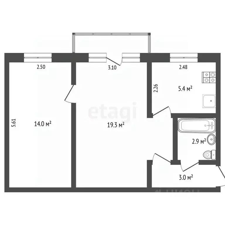 2-к кв. Тюменская область, Тюмень ул. Пермякова, 12 (44.6 м) - Фото 2