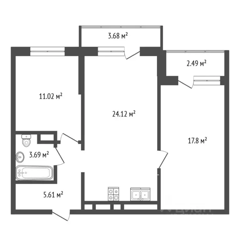 2-к кв. Тюменская область, Тюмень ул. Разведчика Кузнецова, 5 (62.0 м) - Фото 2