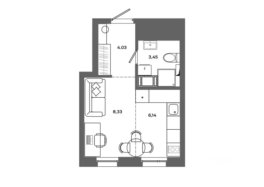 Студия Ханты-Мансийский АО, Сургут ул. Ивана Захарова, 16 (21.95 м) - Фото 1