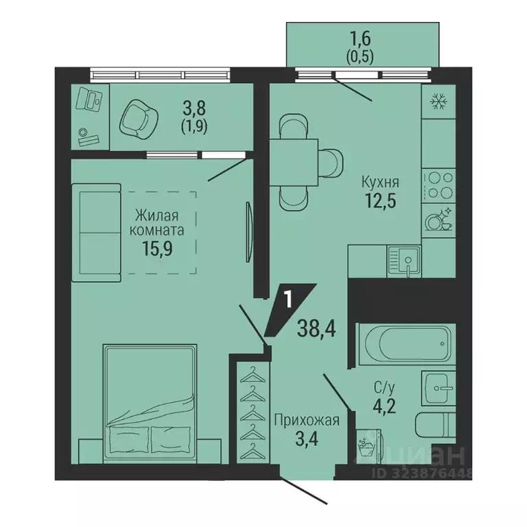 1-к кв. Свердловская область, Екатеринбург Вторчермет жилрайон,  (38.4 ... - Фото 2