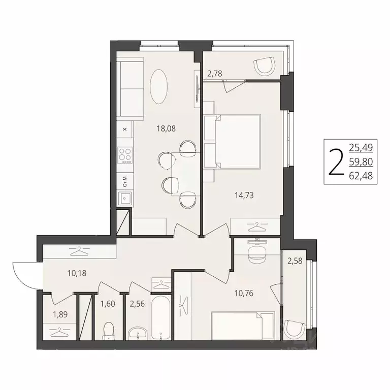 2-к кв. Волгоградская область, Волгоград ул. Степана Разина, 25/1 ... - Фото 1