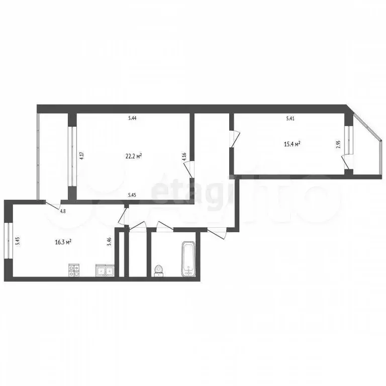 2-к. квартира, 40 м, 3/3 эт. - Фото 0