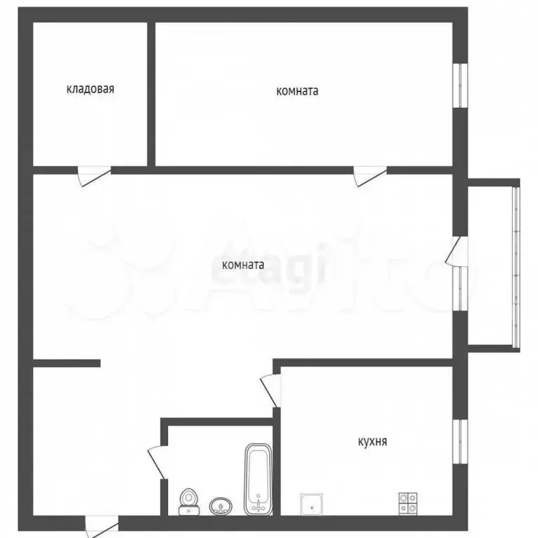 2-к. квартира, 41,7 м, 2/5 эт. - Фото 0