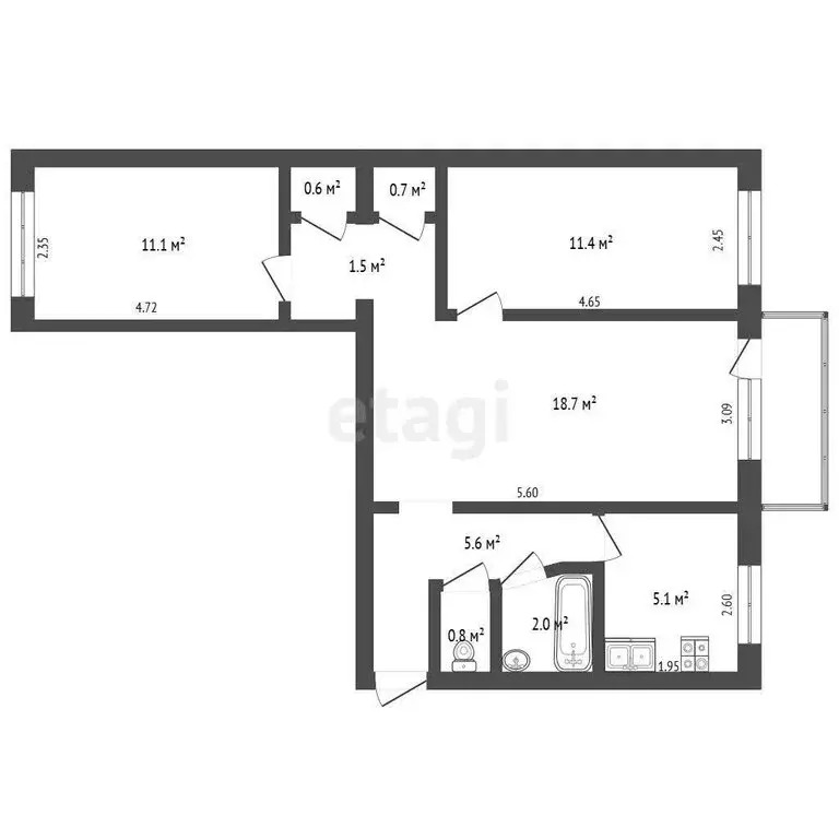 3-комнатная квартира: Севастополь, улица Маршала Геловани, 12 (58.3 м) - Фото 1