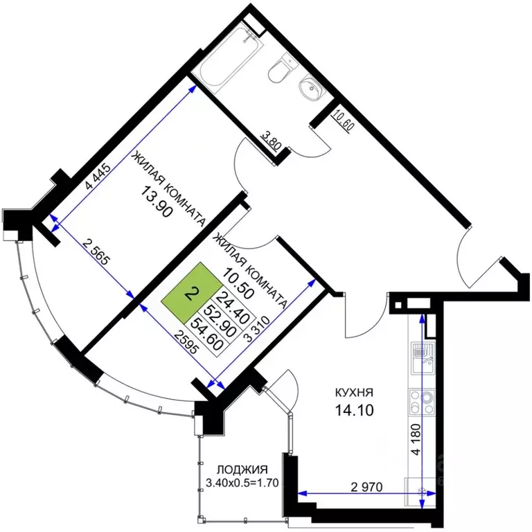 2-к кв. Краснодарский край, Анапа проезд Межсанаторный, 20К (54.6 м) - Фото 1
