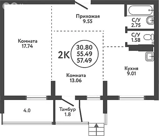 2-комнатная квартира: село Верх-Тула, Луговая улица, 19 (60.19 м) - Фото 0