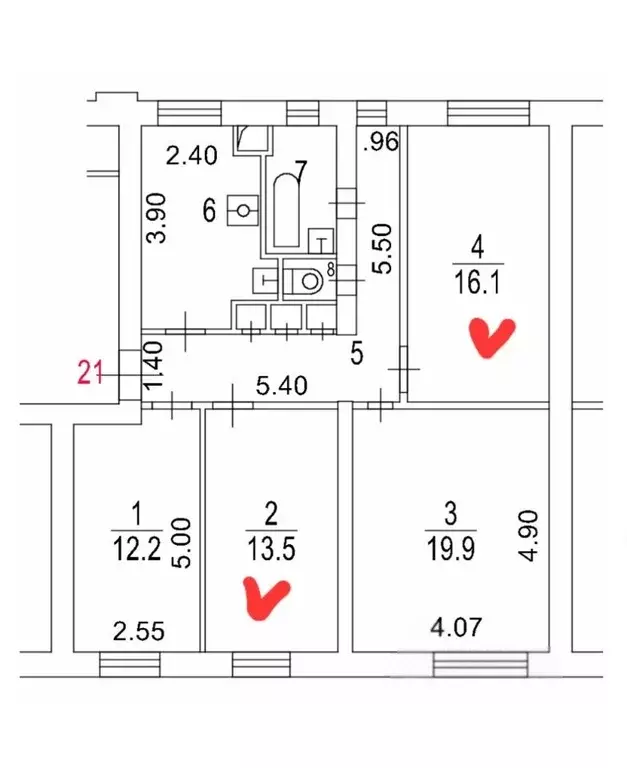 Продается комната в 4-комнатной квартире - Фото 1