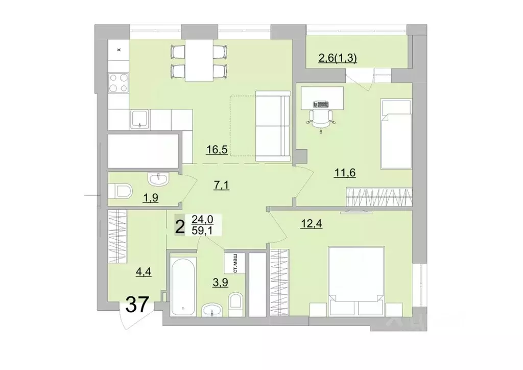 2-к кв. Свердловская область, Екатеринбург ул. Черкасская, 5к3 (60.4 ... - Фото 1