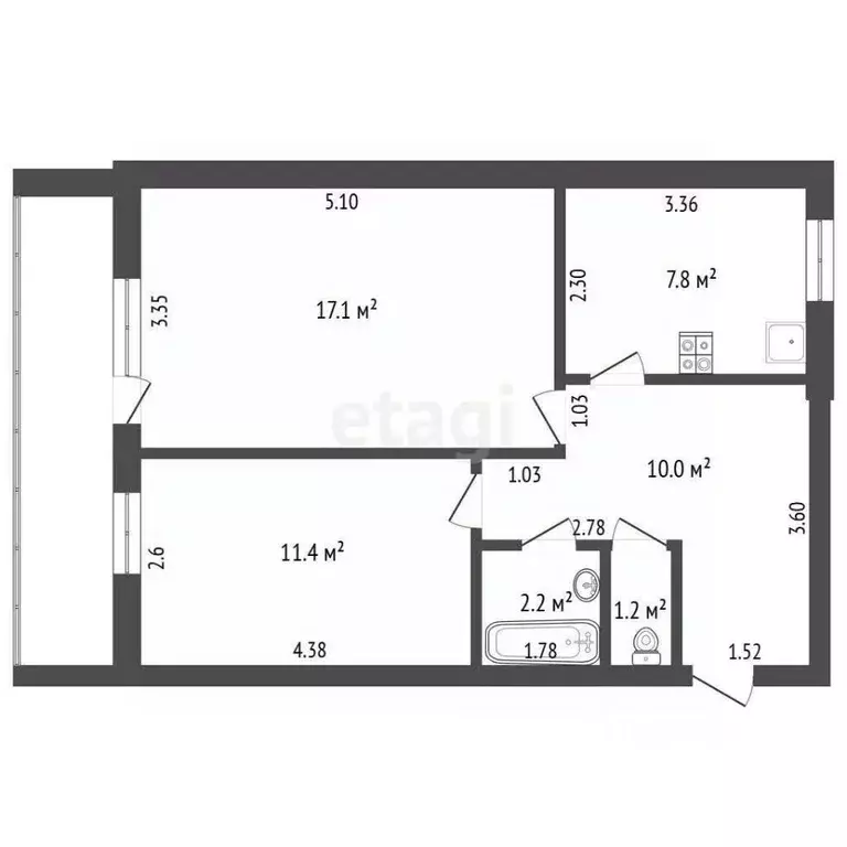 2-к кв. Кемеровская область, Юрга ул. Никитина, 36 (50.2 м) - Фото 0