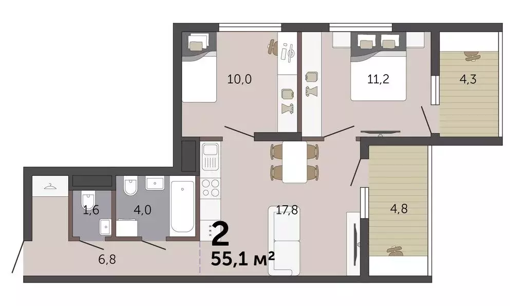 2-комнатная квартира: Екатеринбург, Трамвайный переулок, 4 (55.1 м) - Фото 2