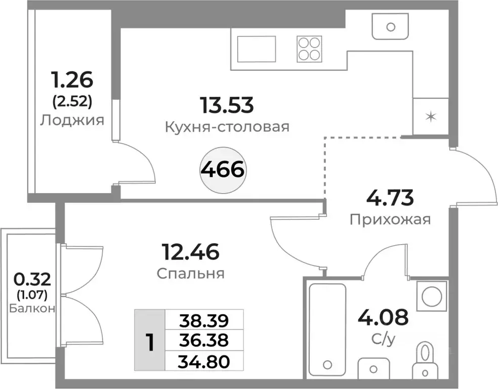 1-к кв. Калининградская область, Калининград Пригородная ул. (36.38 м) - Фото 0